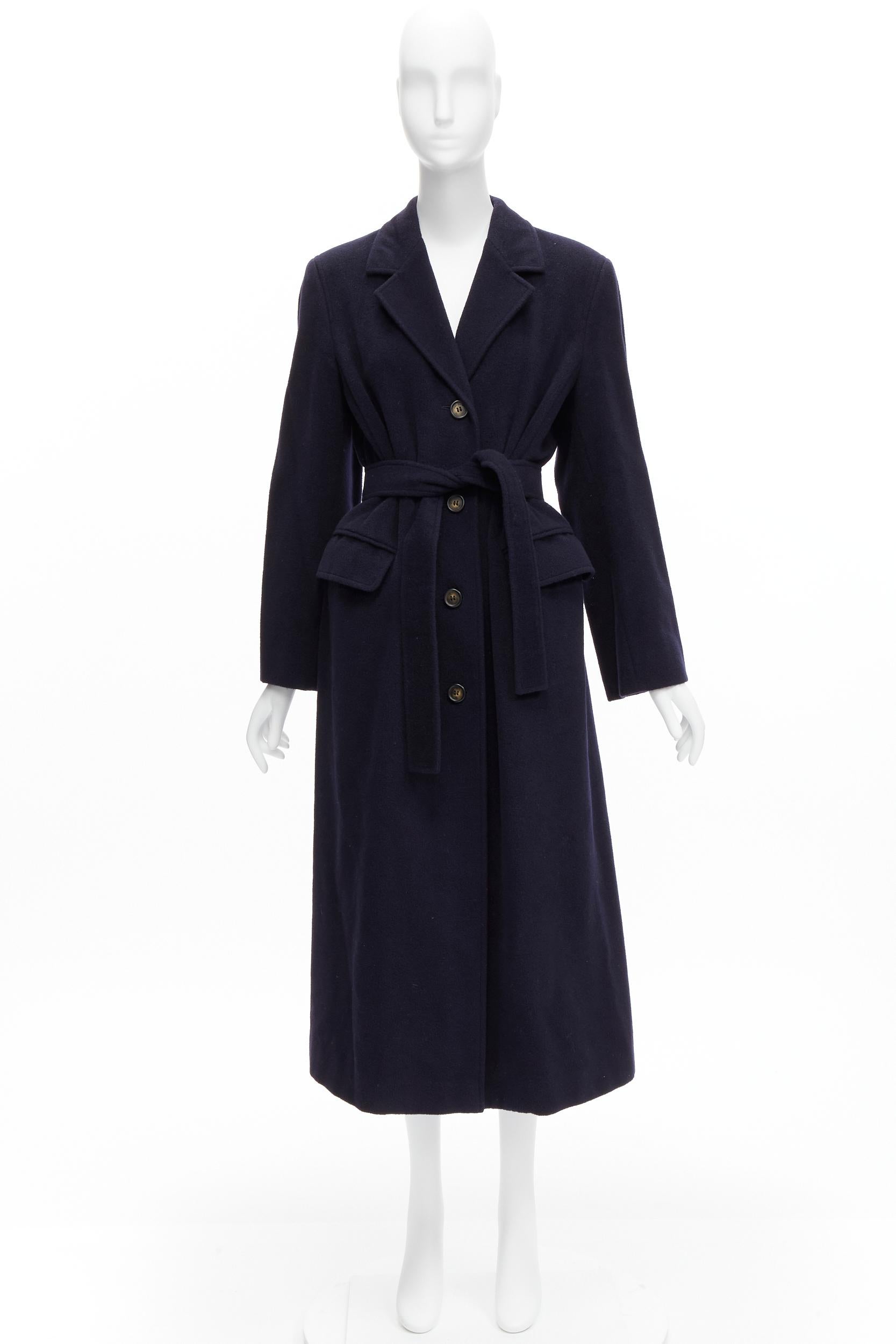 MAX MARA dark navy 100% virgin wool belted longline robe coat IT42 M 7