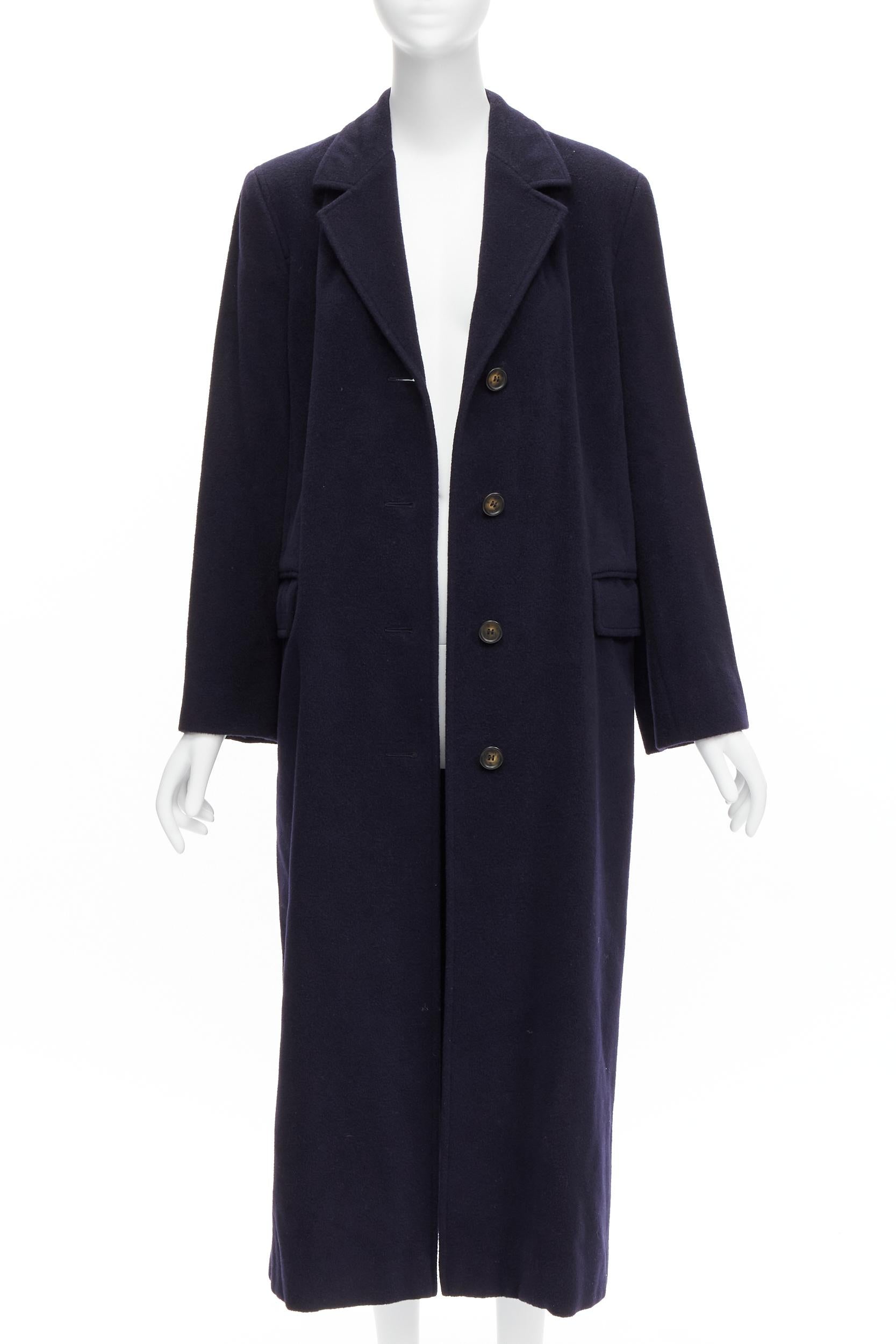 MAX MARA dark navy 100% virgin wool belted longline robe coat IT42 M In Excellent Condition In Hong Kong, NT