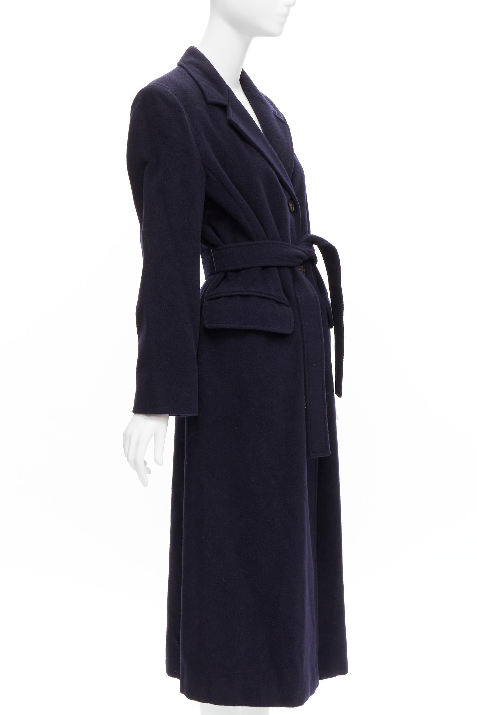 Women's MAX MARA dark navy 100% virgin wool belted longline robe coat IT42 M