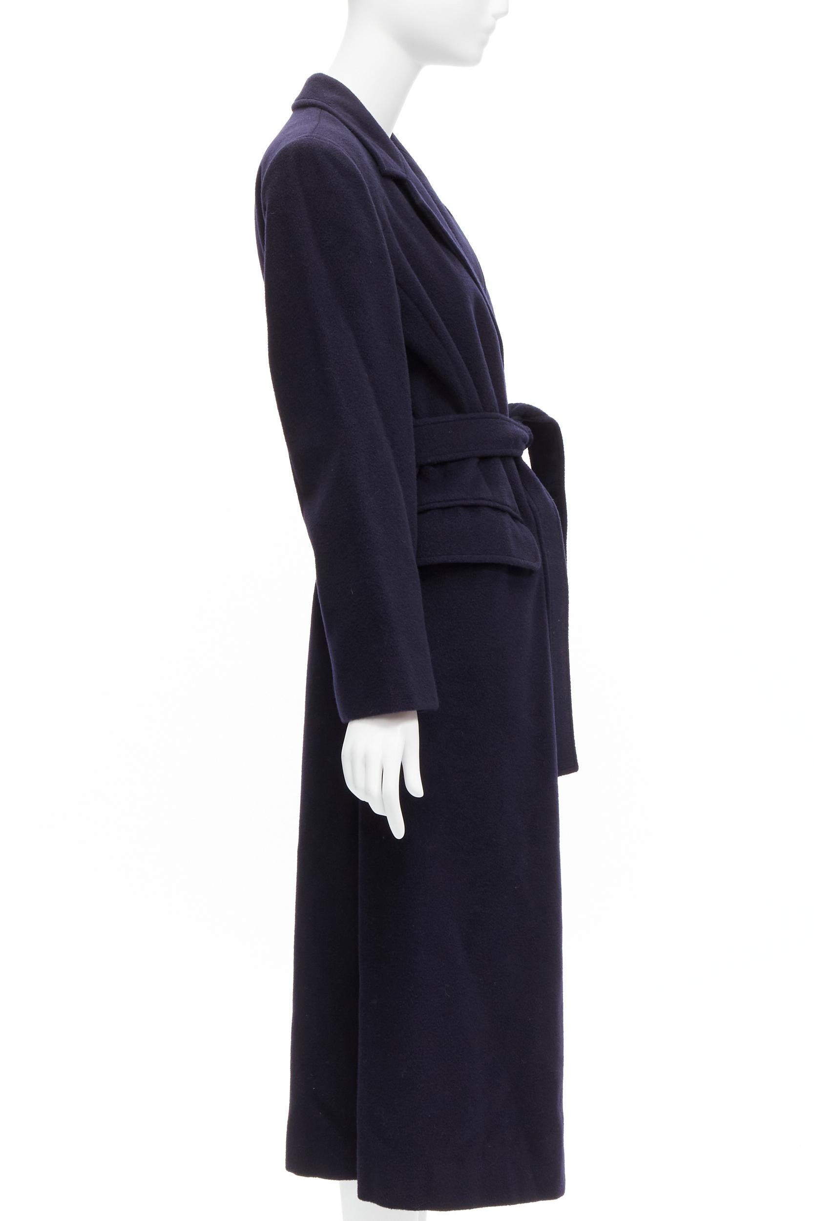 MAX MARA dark navy 100% virgin wool belted longline robe coat IT42 M 1