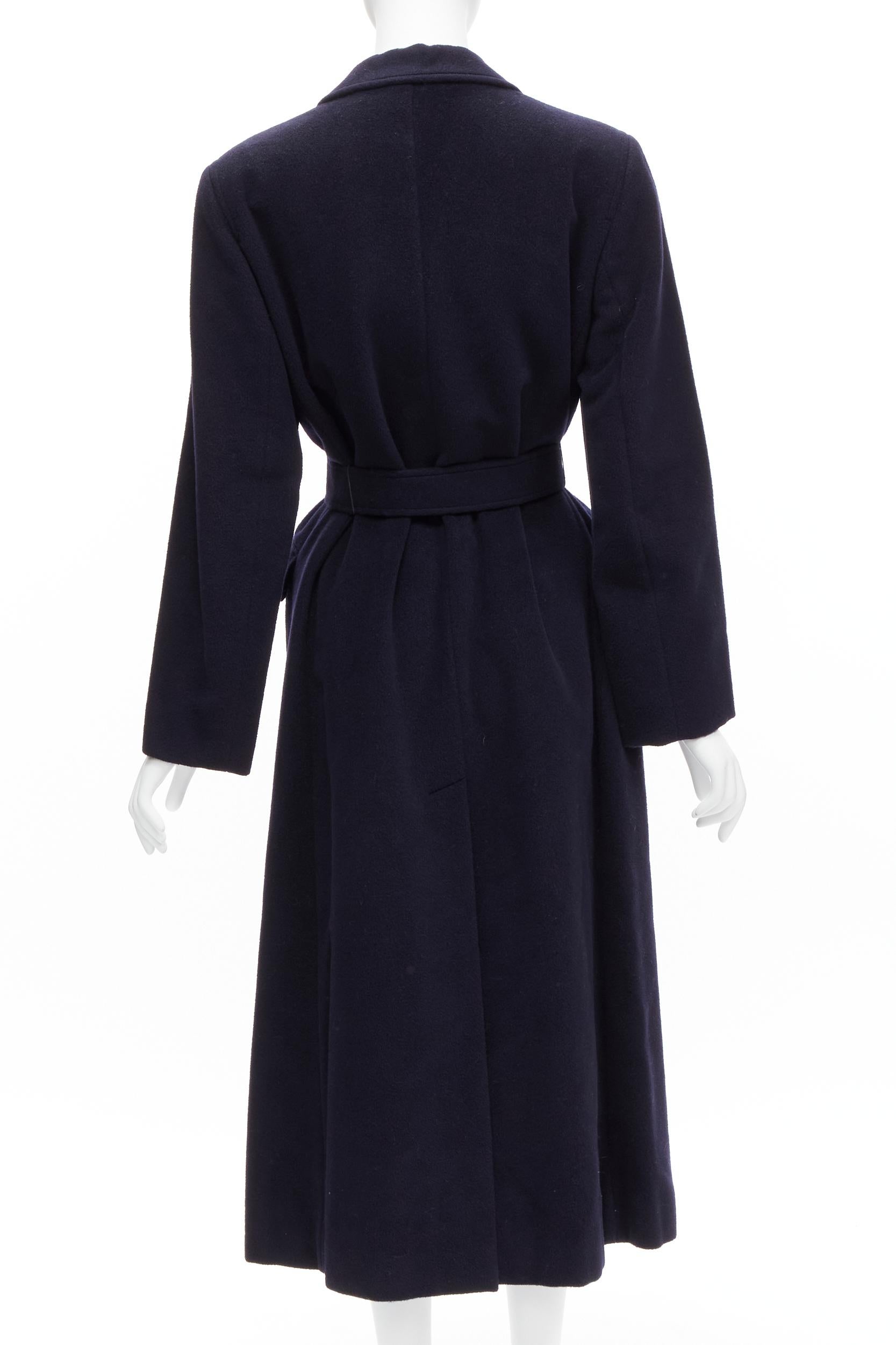 MAX MARA dark navy 100% virgin wool belted longline robe coat IT42 M 2