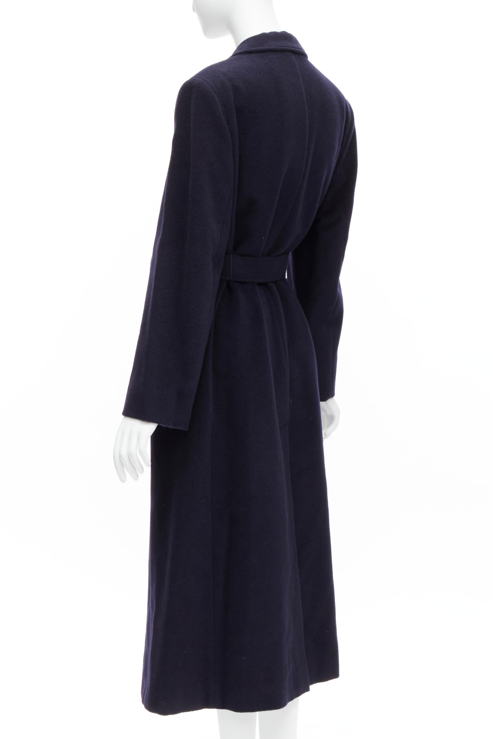 MAX MARA dark navy 100% virgin wool belted longline robe coat IT42 M 3