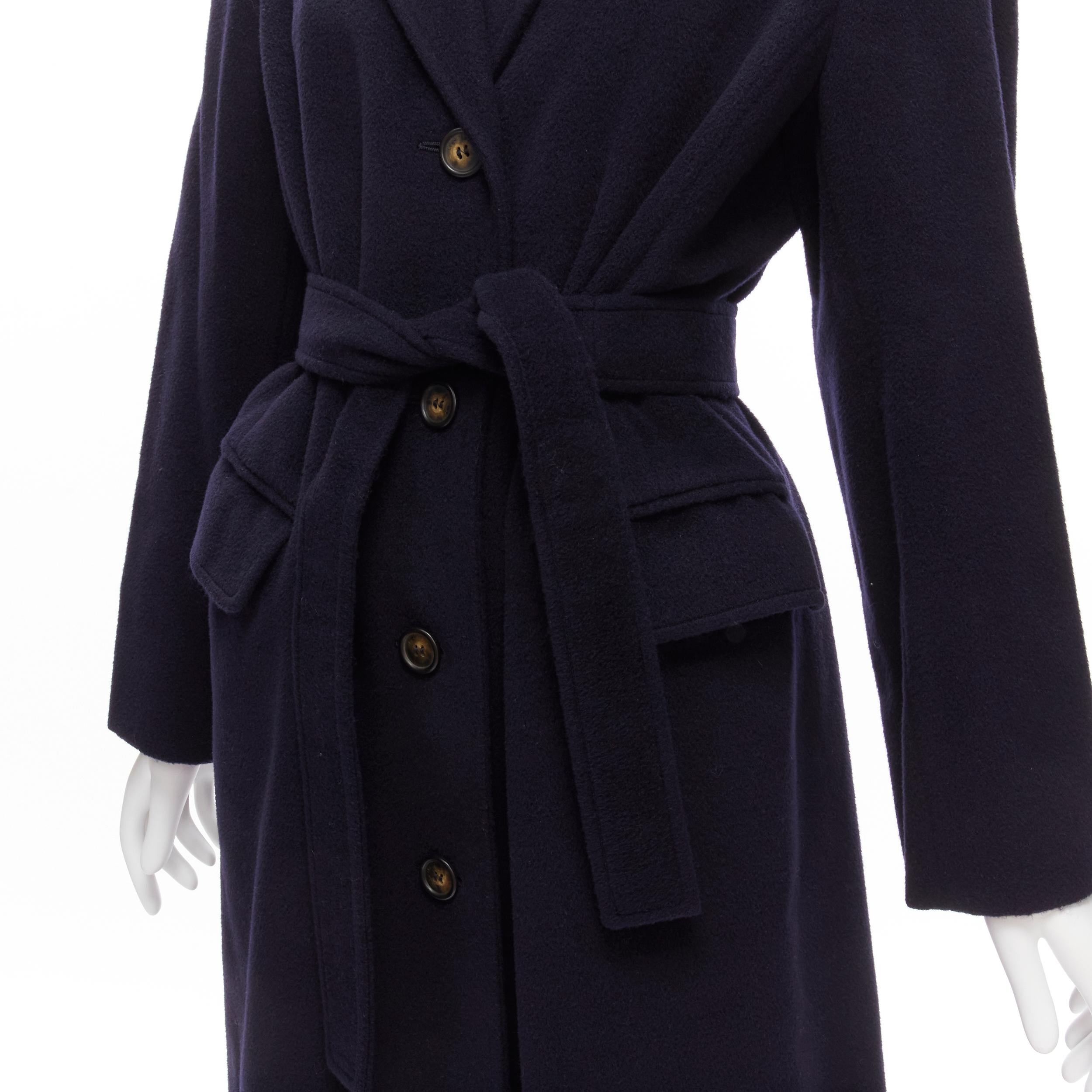 MAX MARA dark navy 100% virgin wool belted longline robe coat IT42 M 4