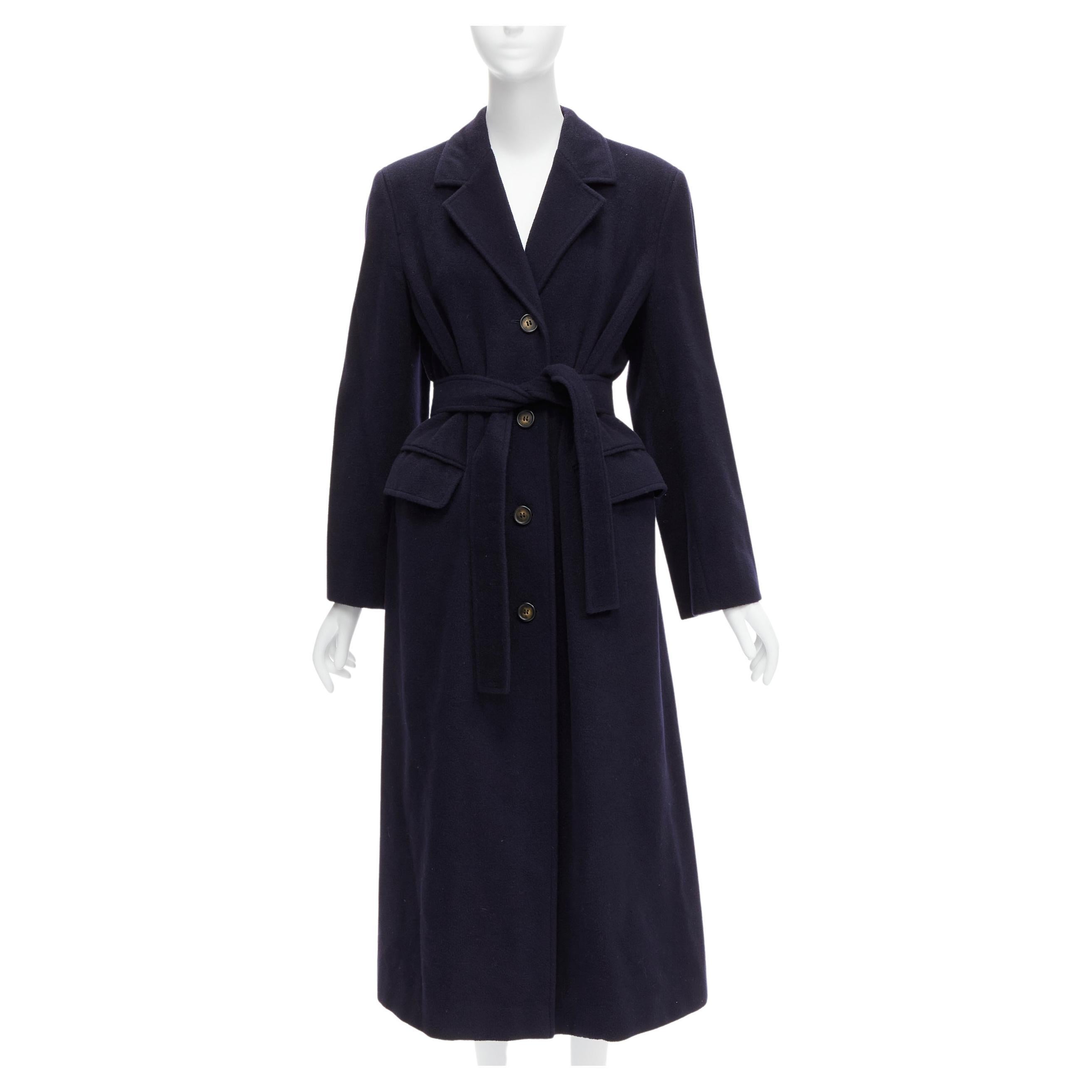 MAX MARA dark navy 100% virgin wool belted longline robe coat IT42 M