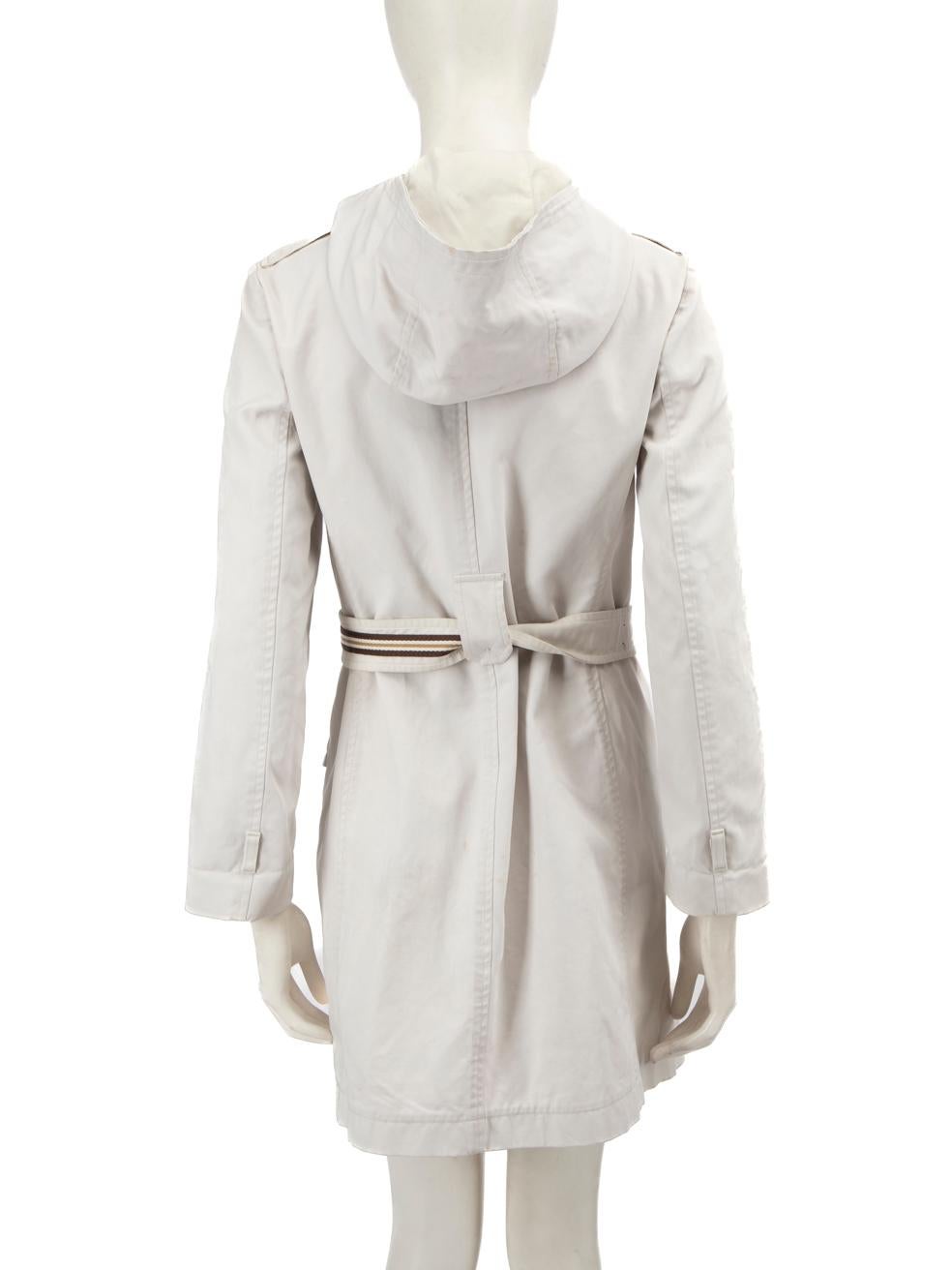 Gray Max Mara Ecru Belted Hooded Trench Coat Size M For Sale