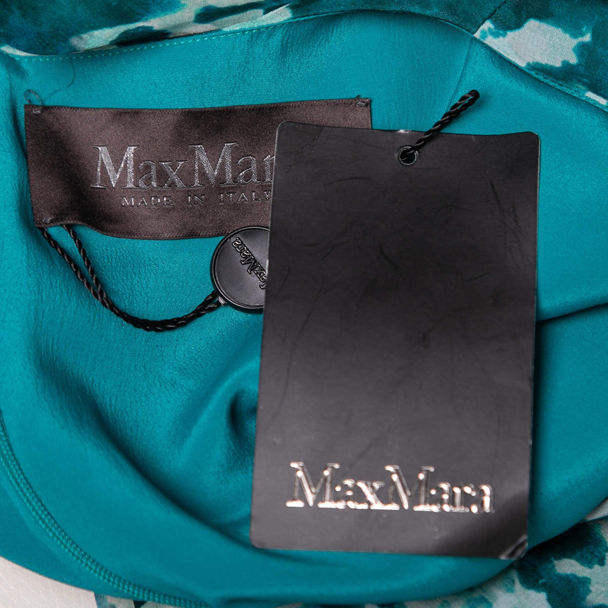 Women's Max Mara Emerald Green Printed Silk Lugano Maxi Dress M