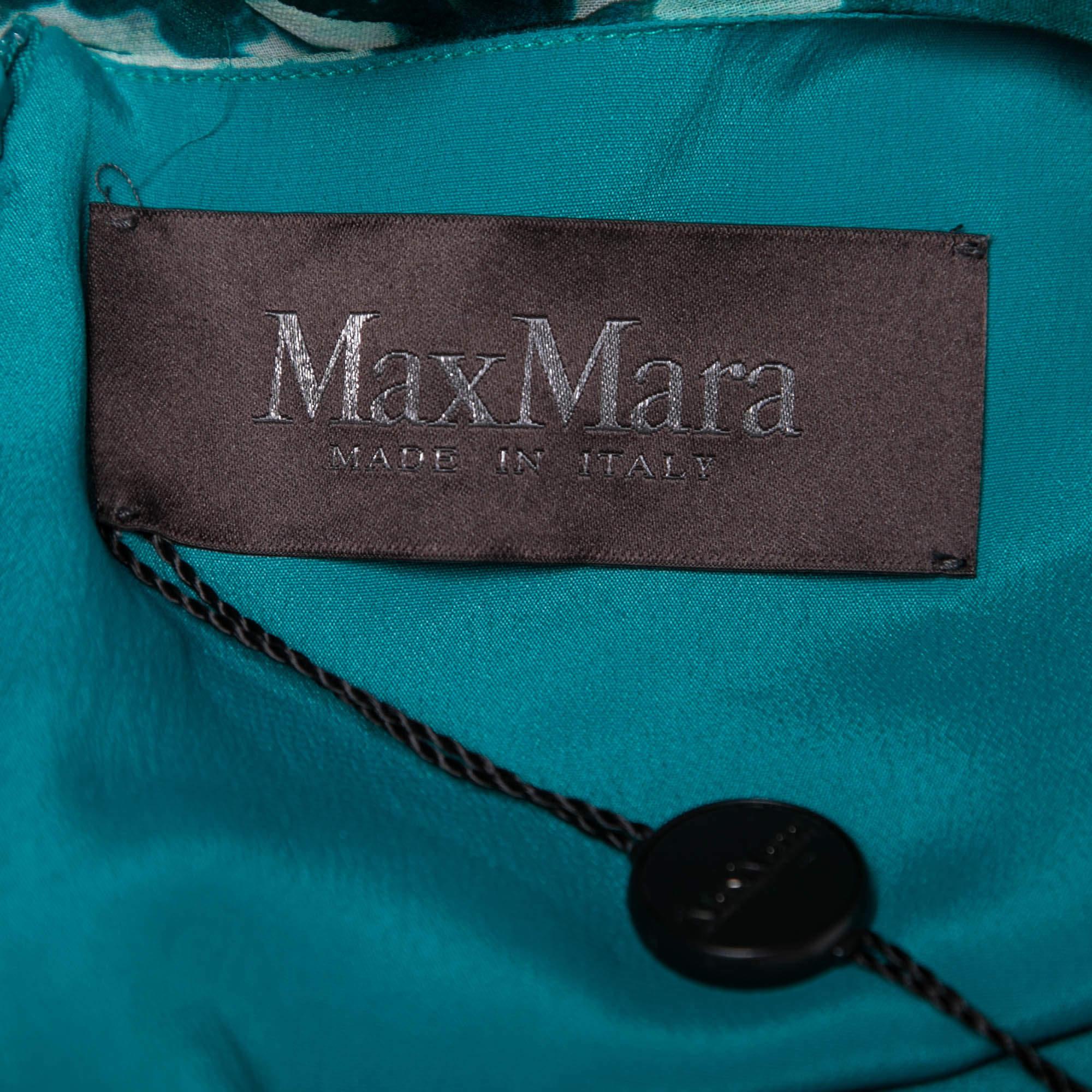 Max Mara Emerald Green Printed Silk Lugano Maxi Dress M 2