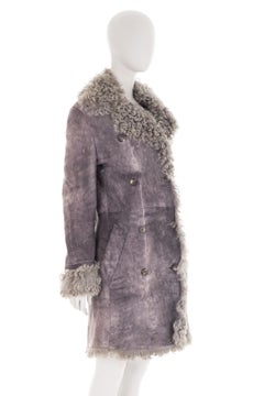 Max Mara F/W 2001 grey distressed shearling suede coat