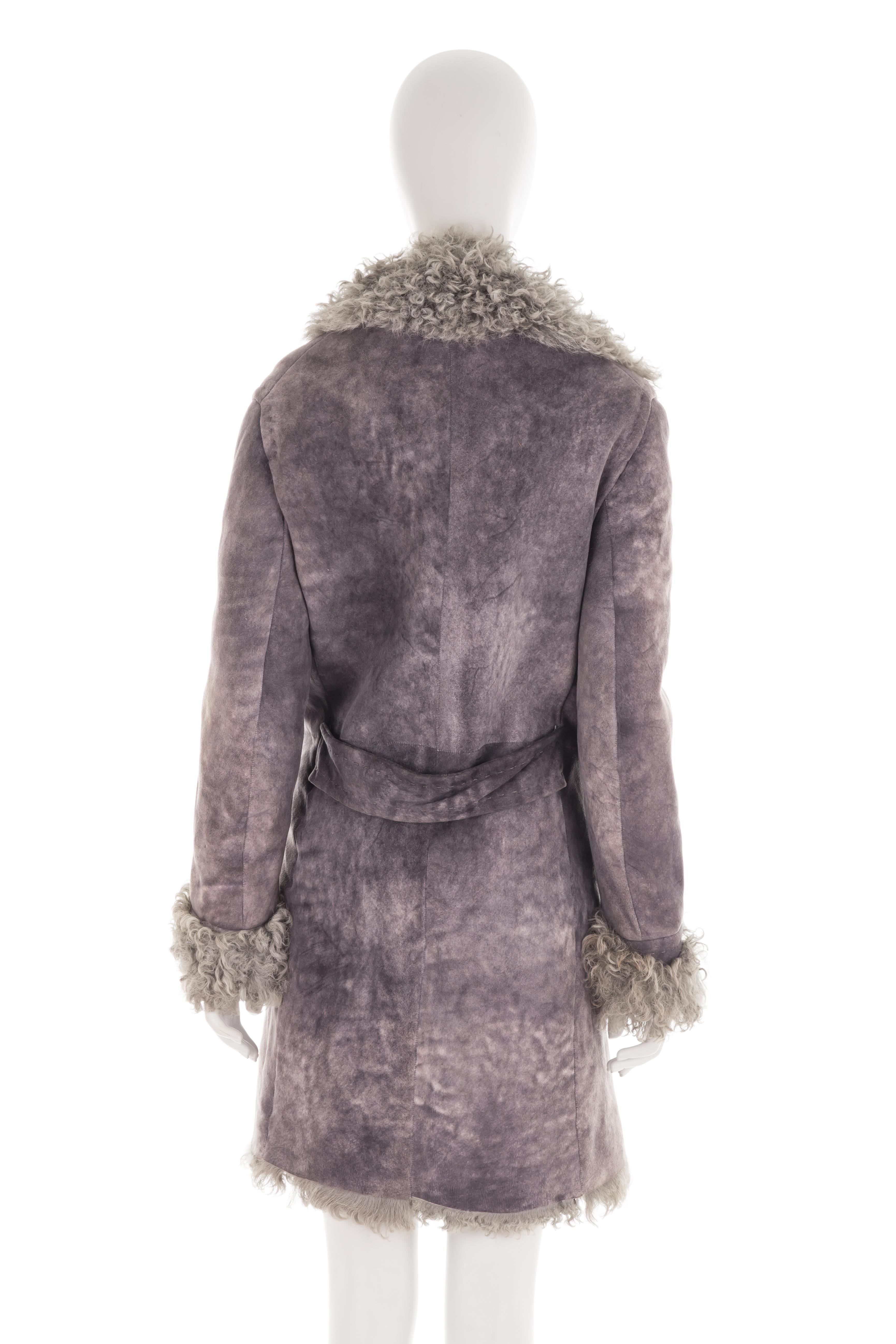 Gray Max Mara F/W 2001 grey distressed shearling suede coat For Sale