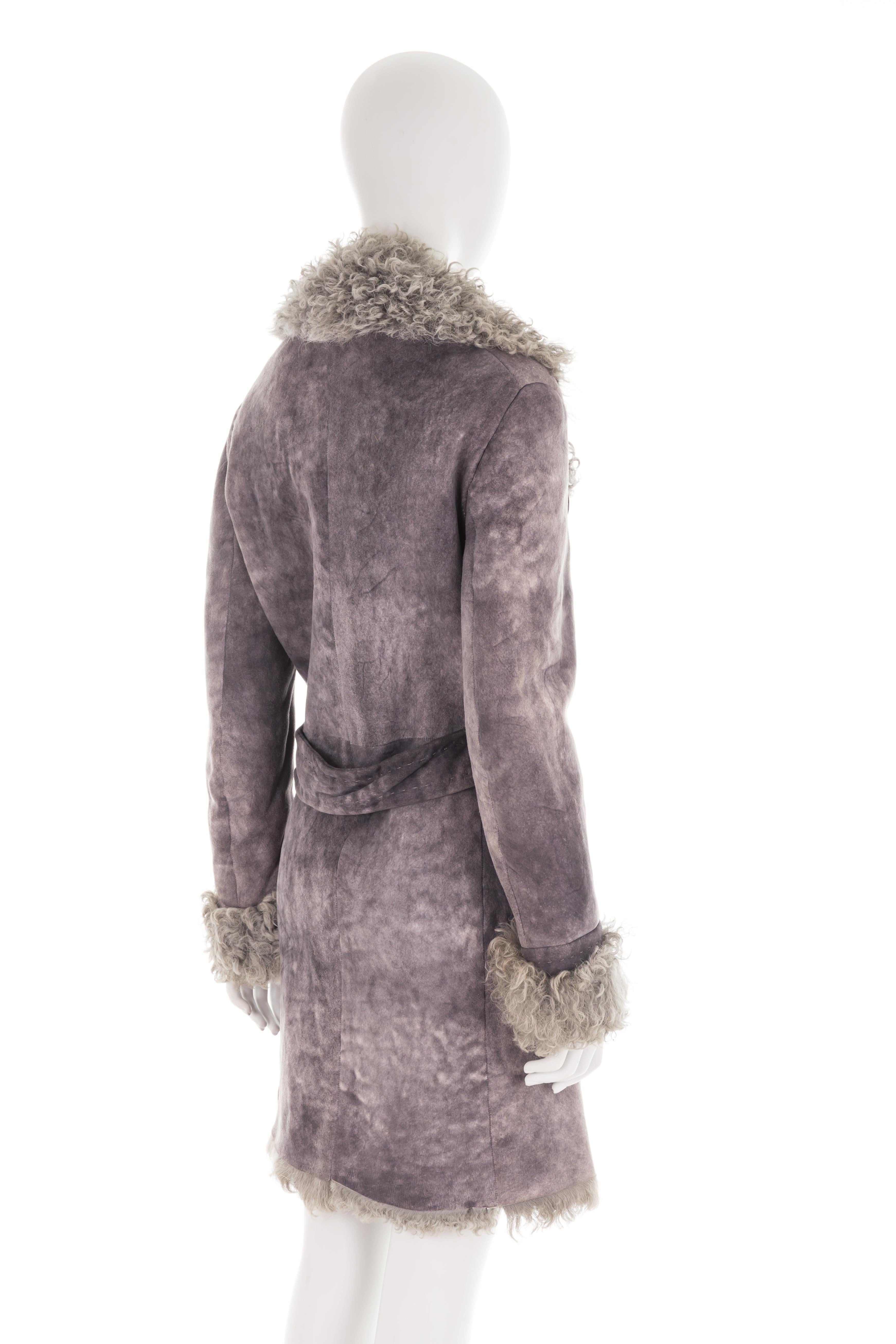 Max Mara F/W 2001 grey distressed shearling suede coat In Excellent Condition For Sale In Rome, IT