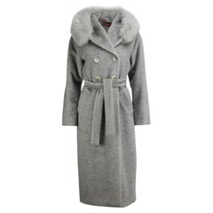 Max Mara Fur Trimmed Double Breasted Wool Blend Coat Small