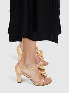 Max Mara Gold Leather Ruffle Trim Sandals Size IT 39