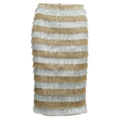 Max Mara Gold/Silver Metallic Fringed Crepe Gavetta Skirt S