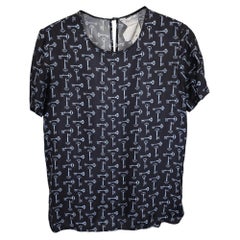 Max Mara Golf Key Printed T-Shirt in navy Blue Silk