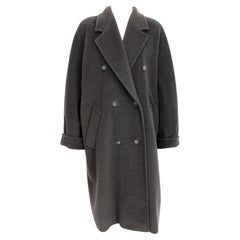 Max Mara Gray Wool Double Breast Retro Maxi Coat 1990s