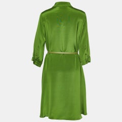 Max Mara Green Silk Belted Tunic Dress S