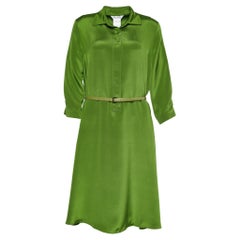 Max Mara Green Silk Belted Tunic Dress S
