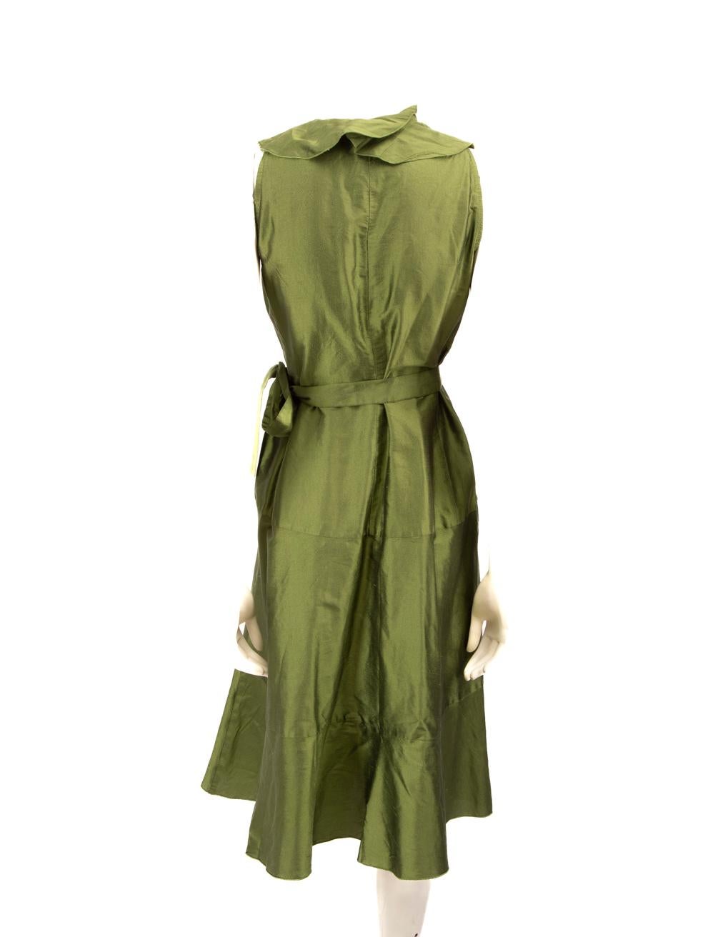 Brown Max Mara Green Silk Wrap Dress Size M For Sale
