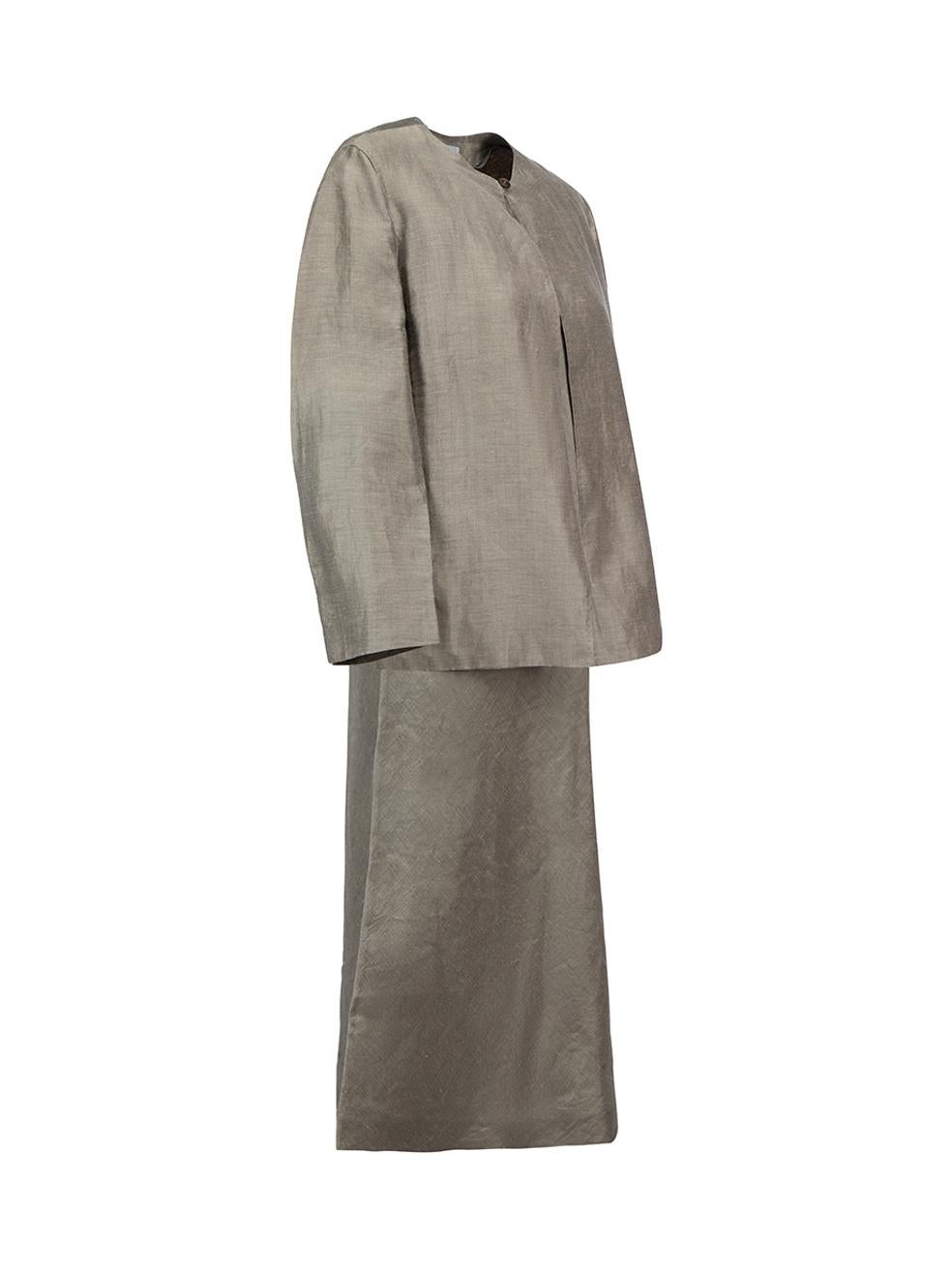 CONDITION is Very good. Hardly any visible wear to set is evident on this used Max Mara designer resale item.



Details


Grey

Linen

Jacket and dress set

Long sleeve jacket

Round neckline

1x Top button fastening

2x Side pockets

A-line
