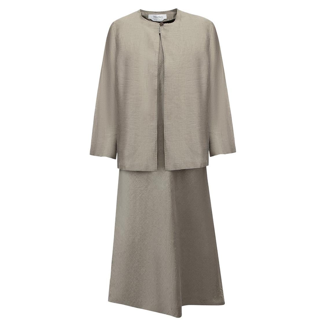 Max Mara Grey Linen Jacket 
Midi Dress Set Size L
