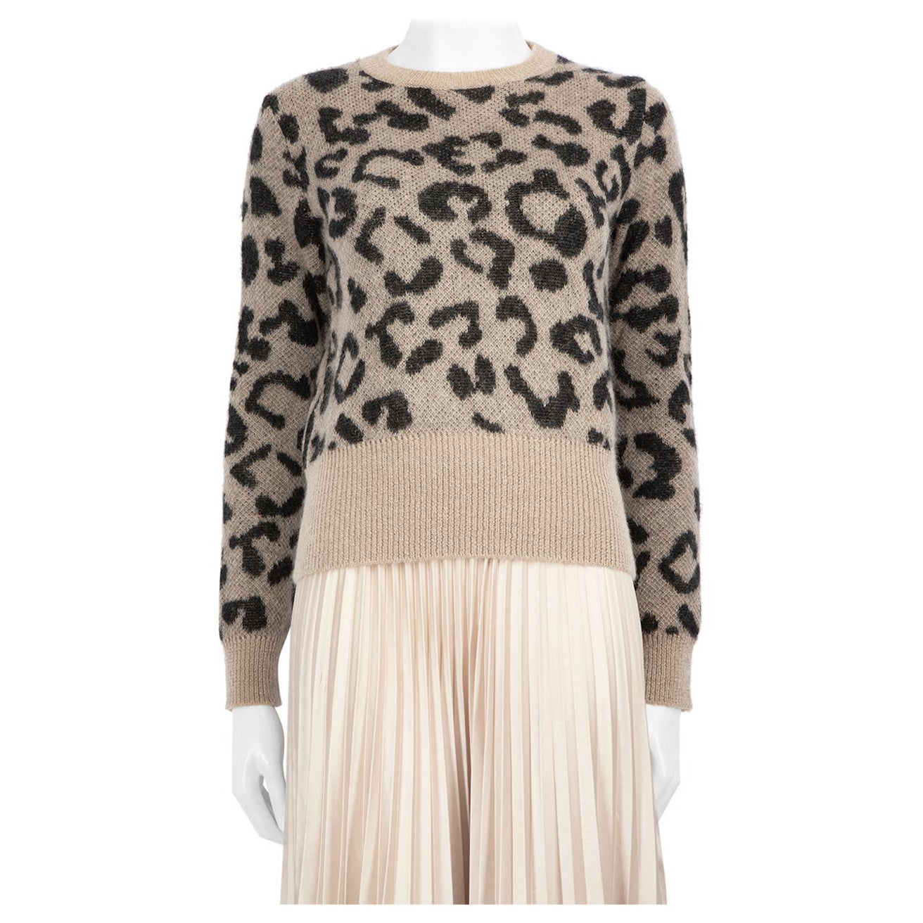 Max Mara Grey Wool Leopard Pattern Knit Jumper Size S