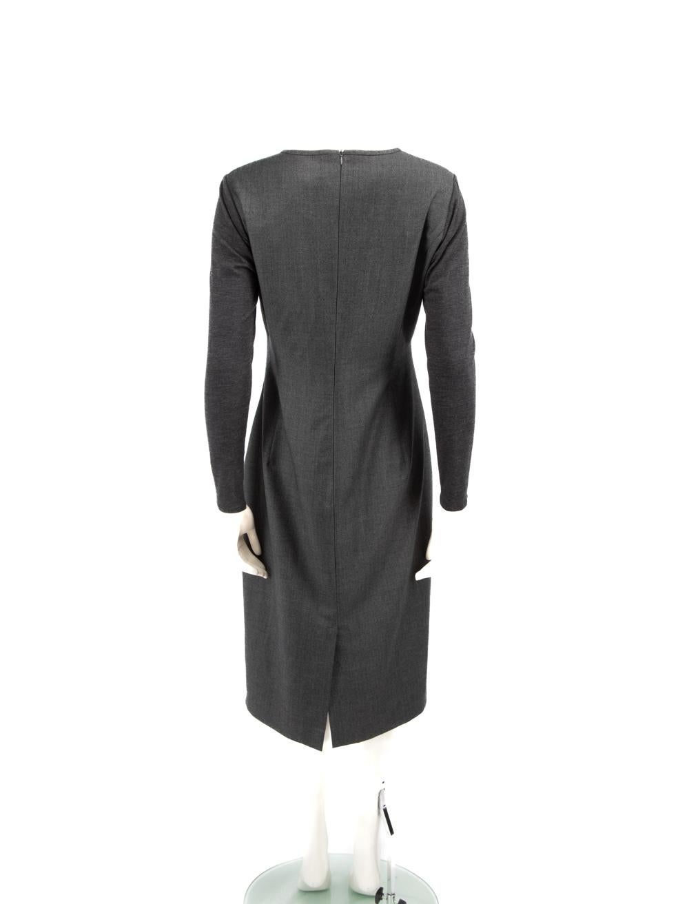 Black Max Mara Grey Wool Midi Long Sleeve Dress Size XL For Sale