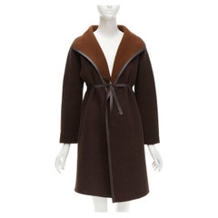MAX MARA handmade dark brown virgin wool alpaca angora belted robe coat IT36 XXS