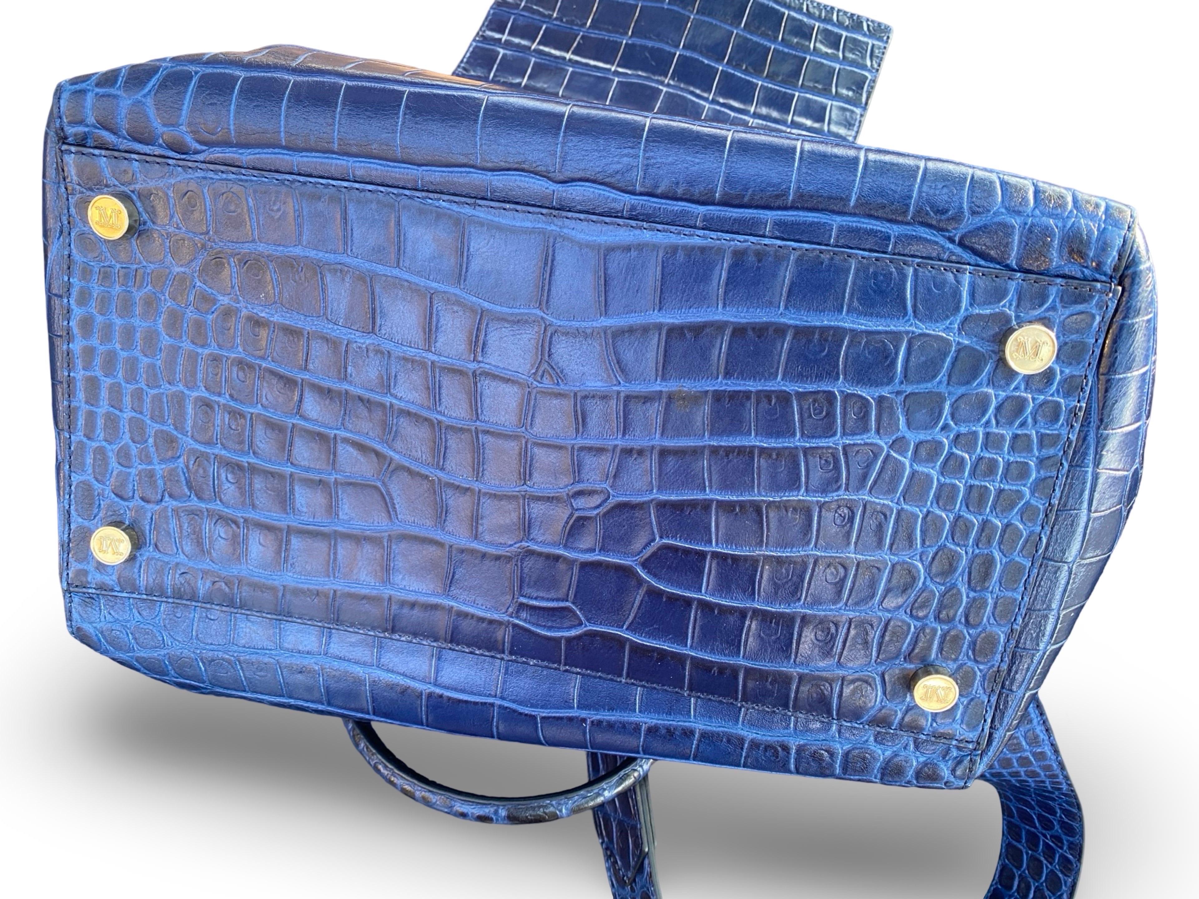Max Mara Italian Navy Blue Leather Embossed Crocodile Shoulder Bag Sold Out Ed. For Sale 6