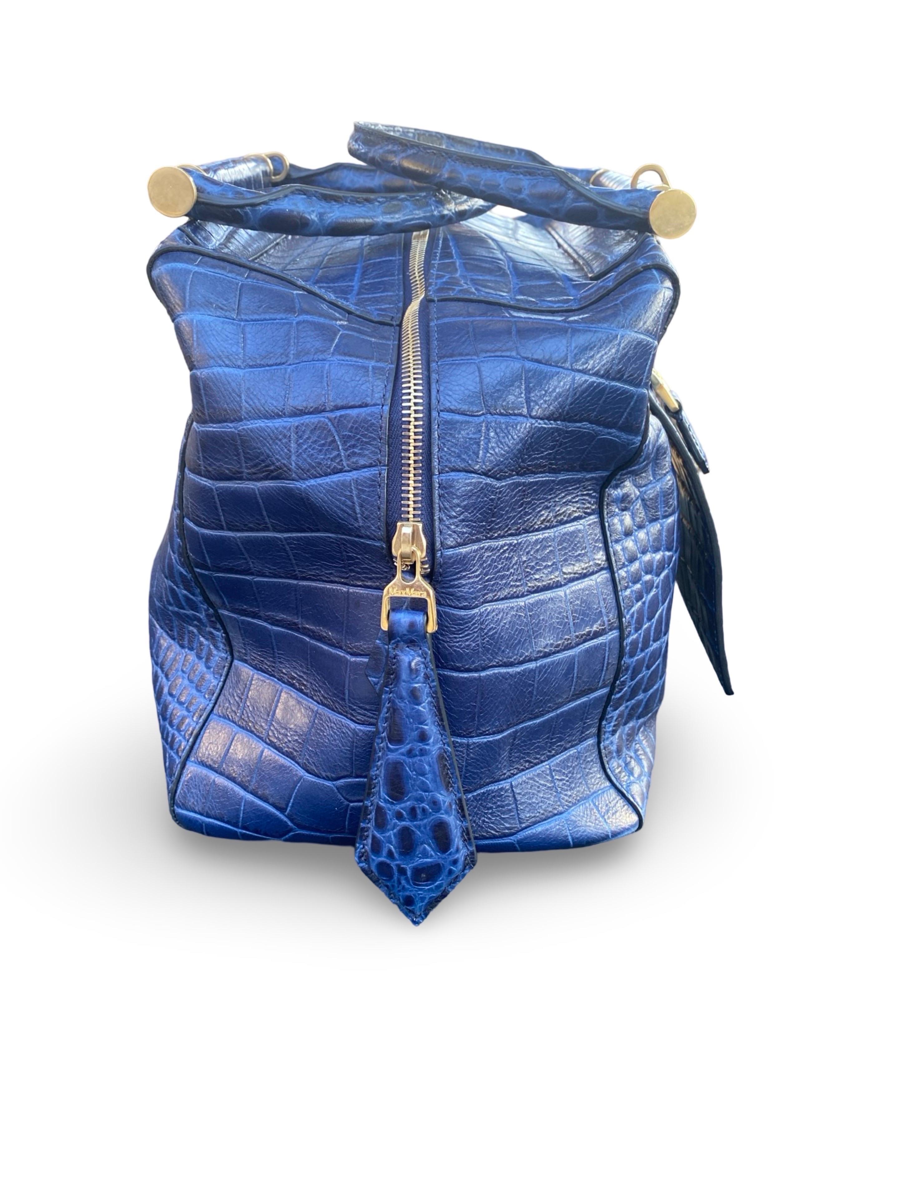 Max Mara Italian Navy Blue Leather Embossed Crocodile Shoulder Bag Sold Out Ed. For Sale 10