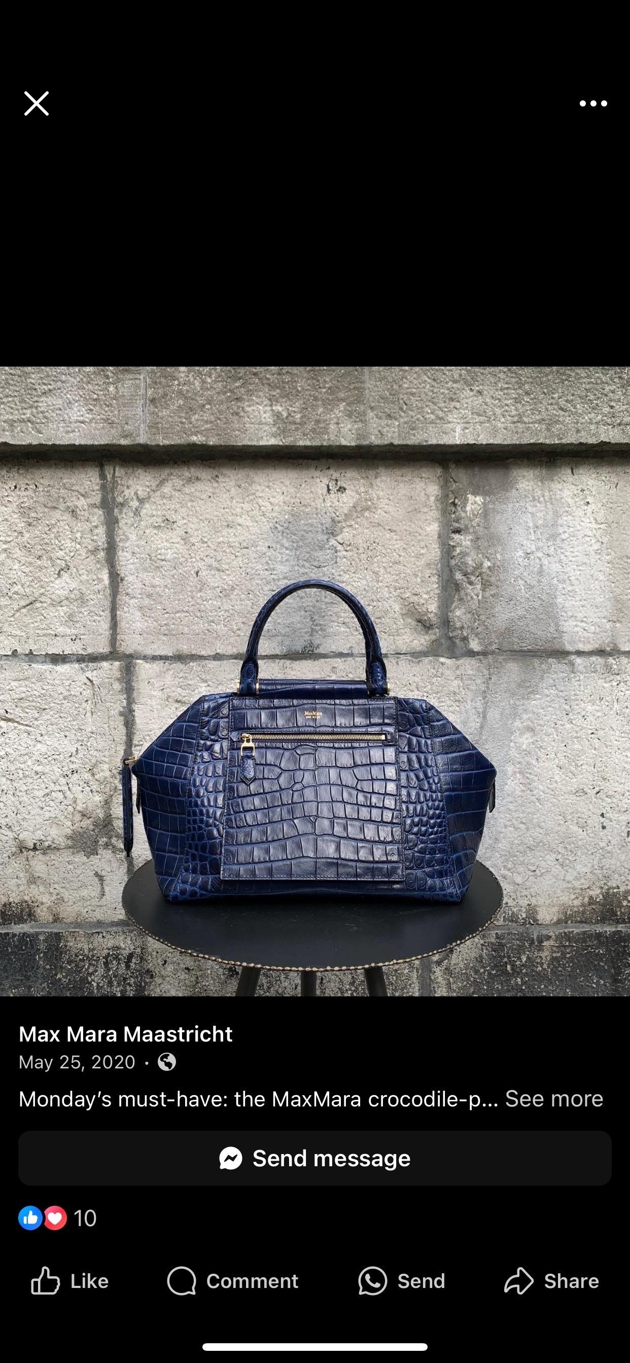 Max Mara Italian Navy Blue Leather Embossed Crocodile Shoulder Bag Sold Out Ed. For Sale 12