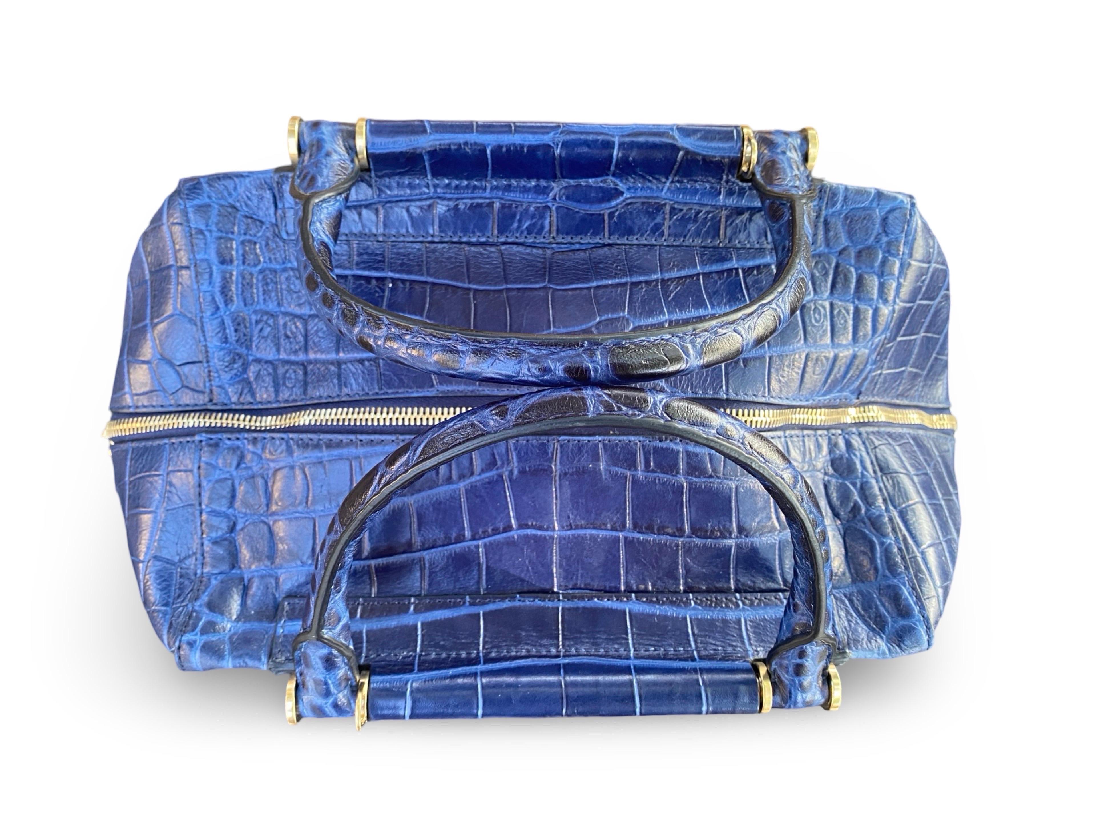 Max Mara Italian Navy Blue Leather Embossed Crocodile Shoulder Bag Sold Out Ed. For Sale 1