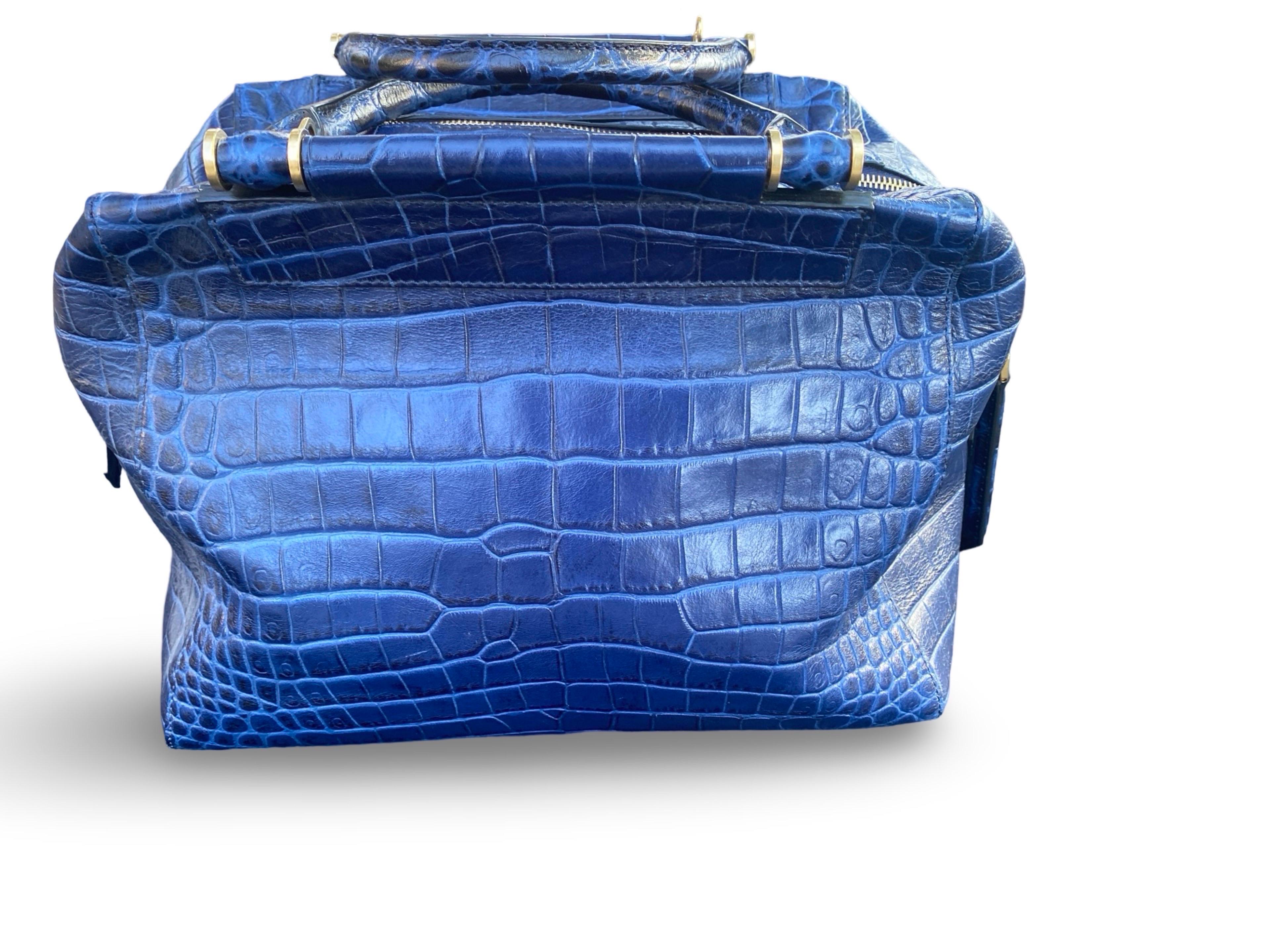 Max Mara Italian Navy Blue Leather Embossed Crocodile Shoulder Bag Sold Out Ed. For Sale 4
