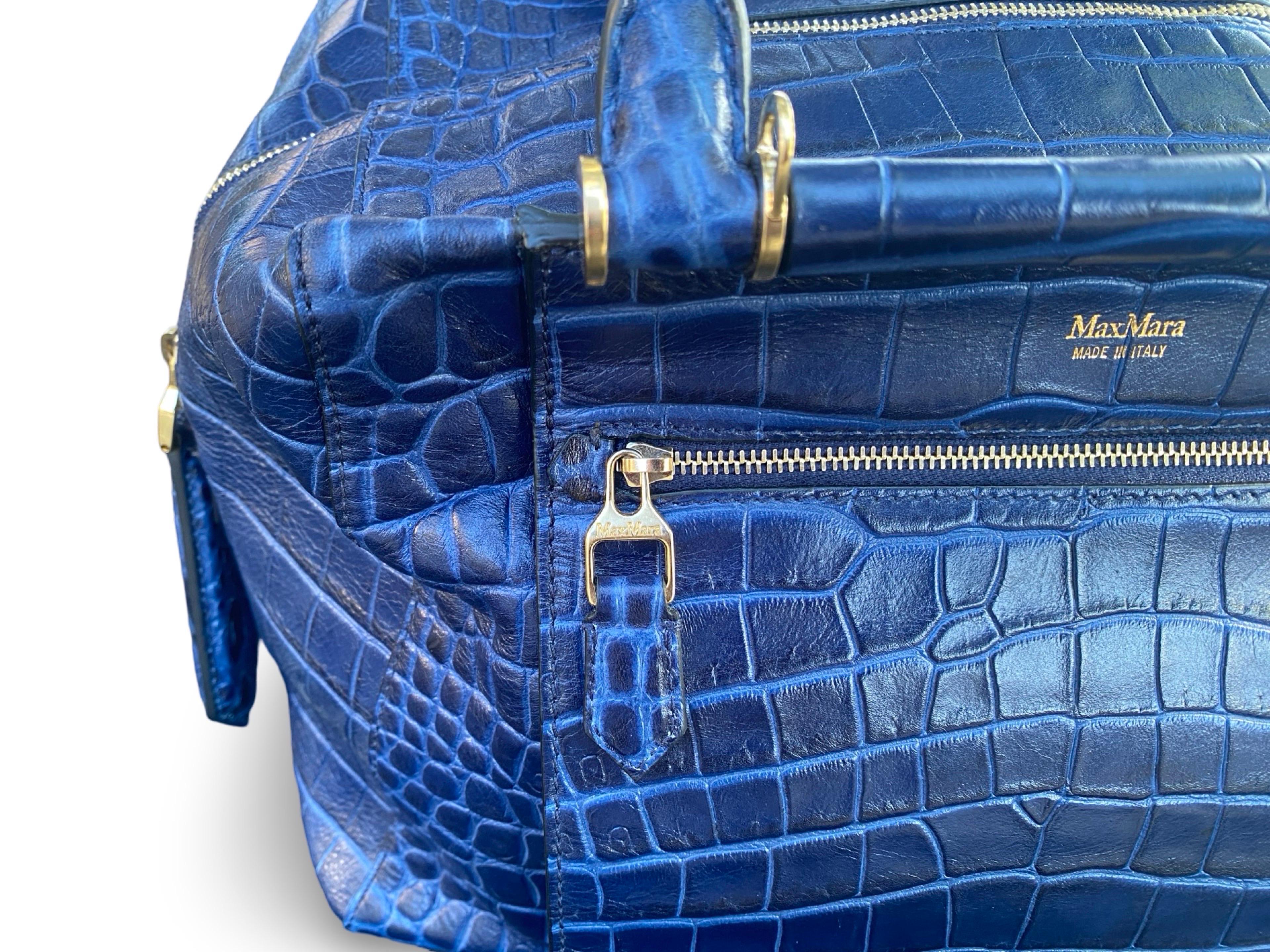 Max Mara Italian Navy Blue Leather Embossed Crocodile Shoulder Bag Sold Out Ed. For Sale 5
