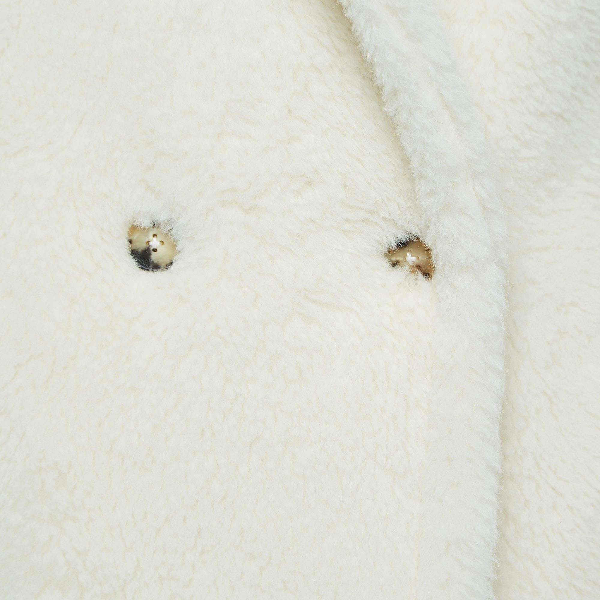 Max Mara Ivory White Double Breasted Teddy Bear Coat S 2