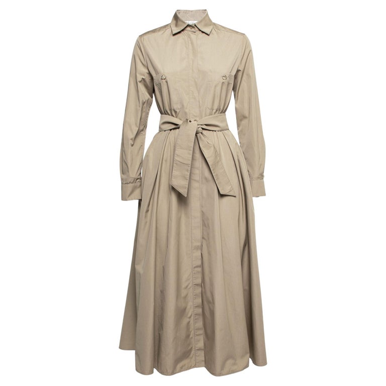 Max Mara Khaki Brown Cotton Button Front Belted Shirt Dress S For Sale at  1stDibs