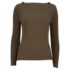 Max Mara Khaki Button Detail Rib Knitted Top Size XS