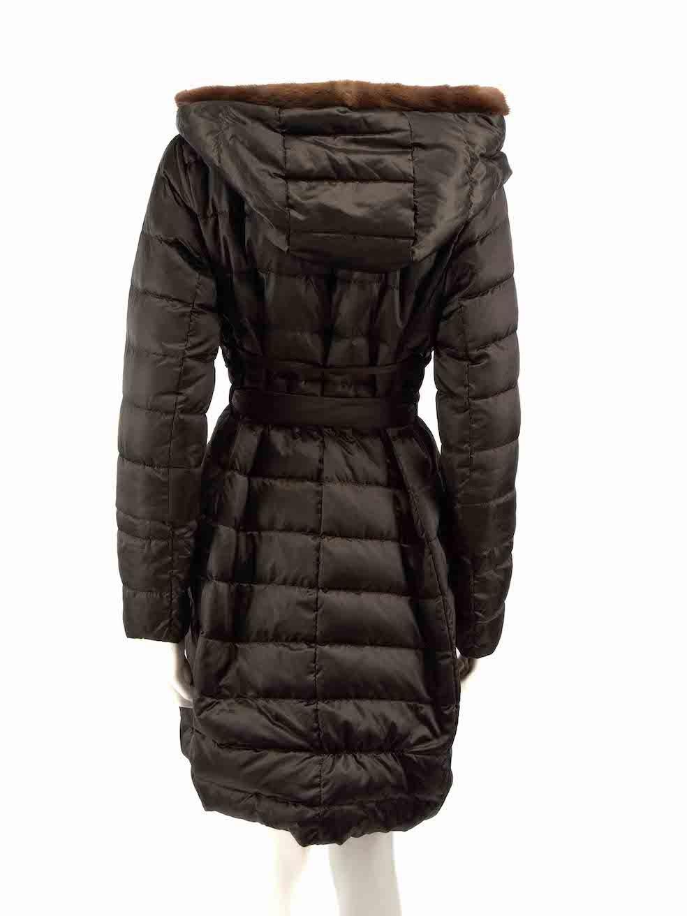 Black Max Mara Khaki Fur Trim Quilted Reversible Coat Size M