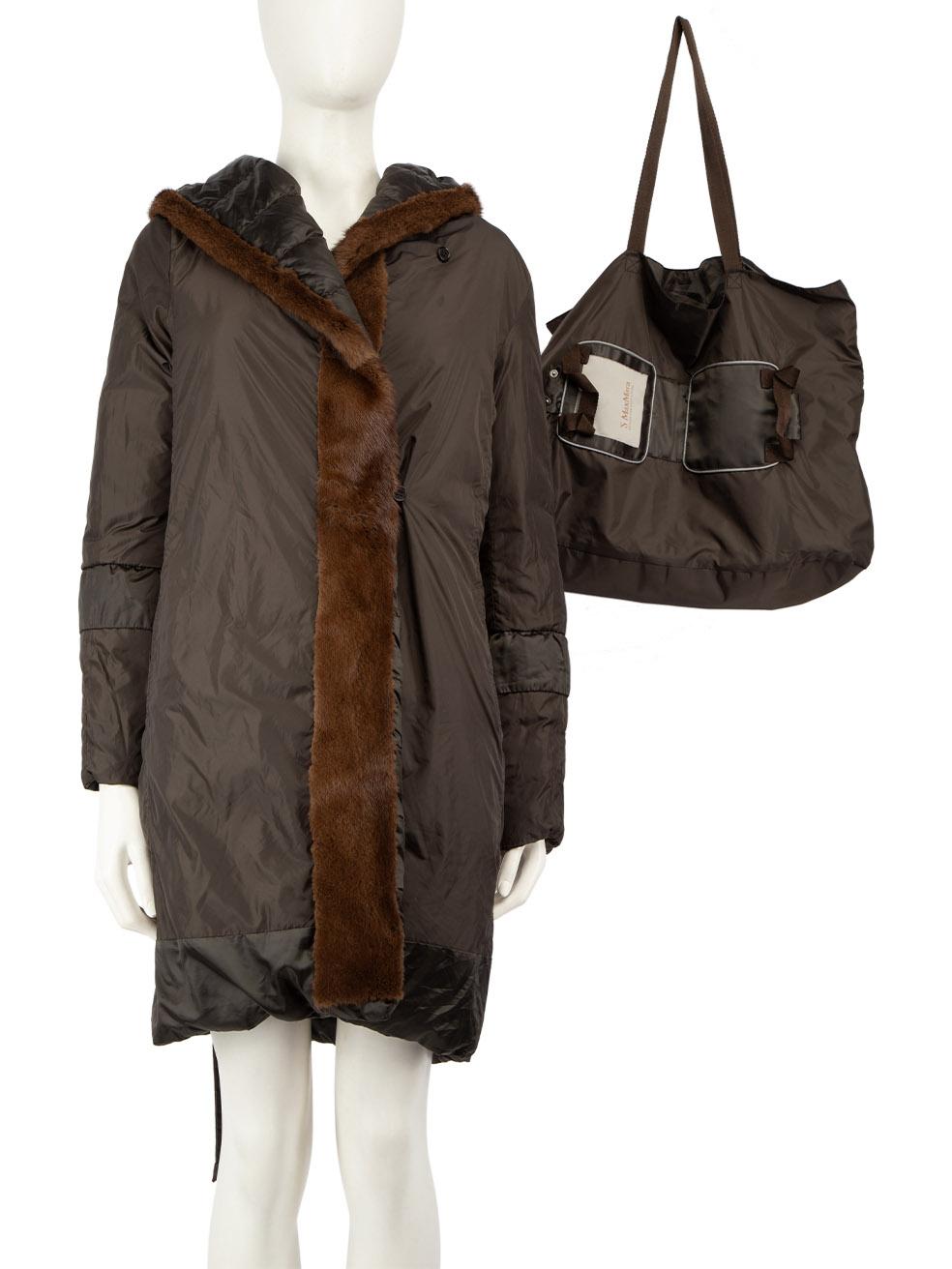 Max Mara Khaki Fur Trim Quilted Reversible Coat Size M 1