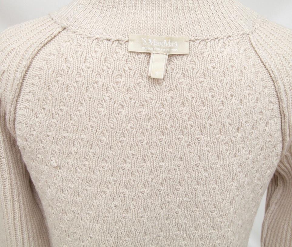 MAX MARA Knit Sweater Beige Long Sleeve Moc Turtleneck Pullover Sz S For Sale 3