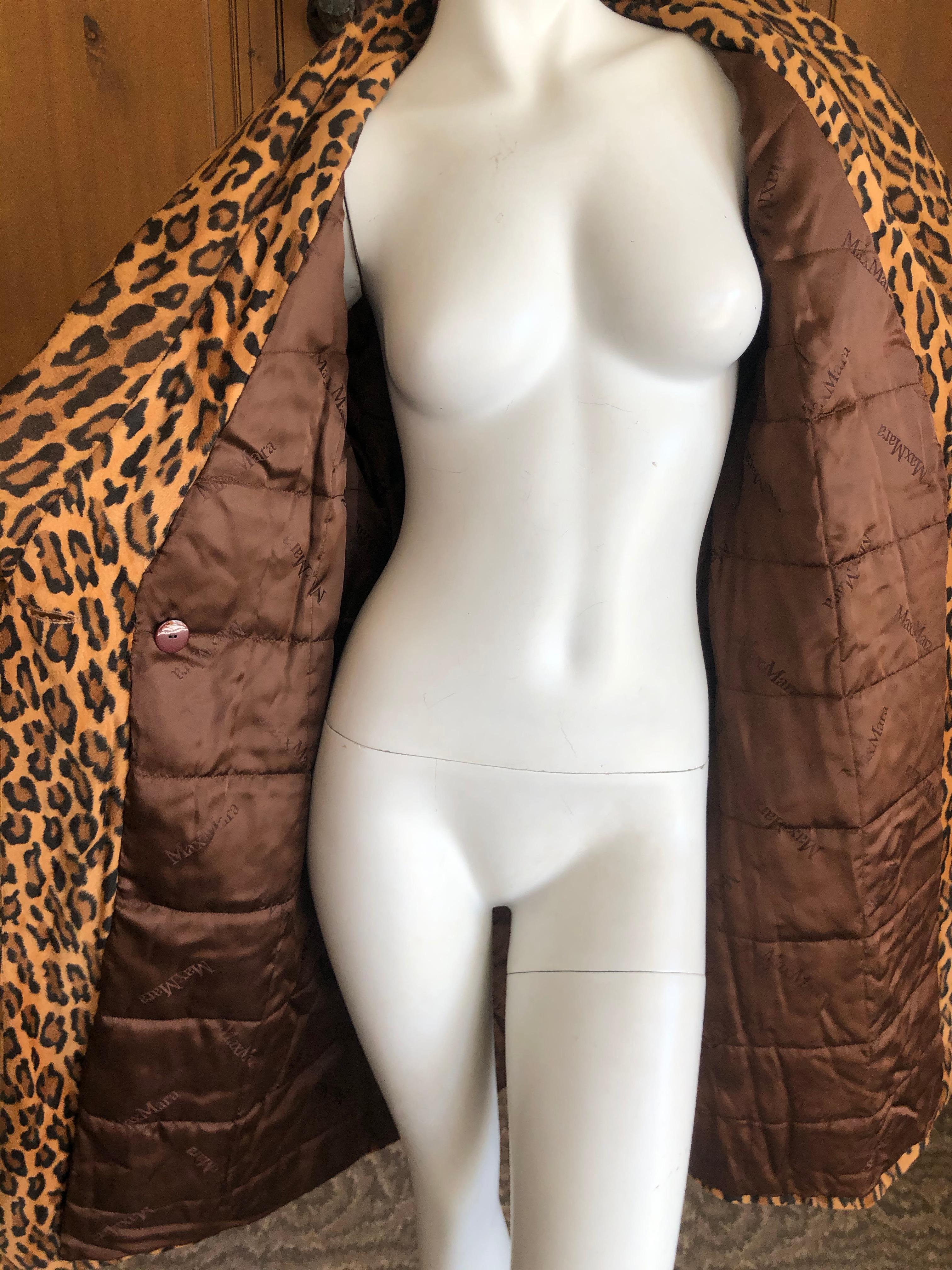 Max Mara Leopard Print Plush Velvet Shawl Collar Belted Coat with Quilted Lining For Sale 2