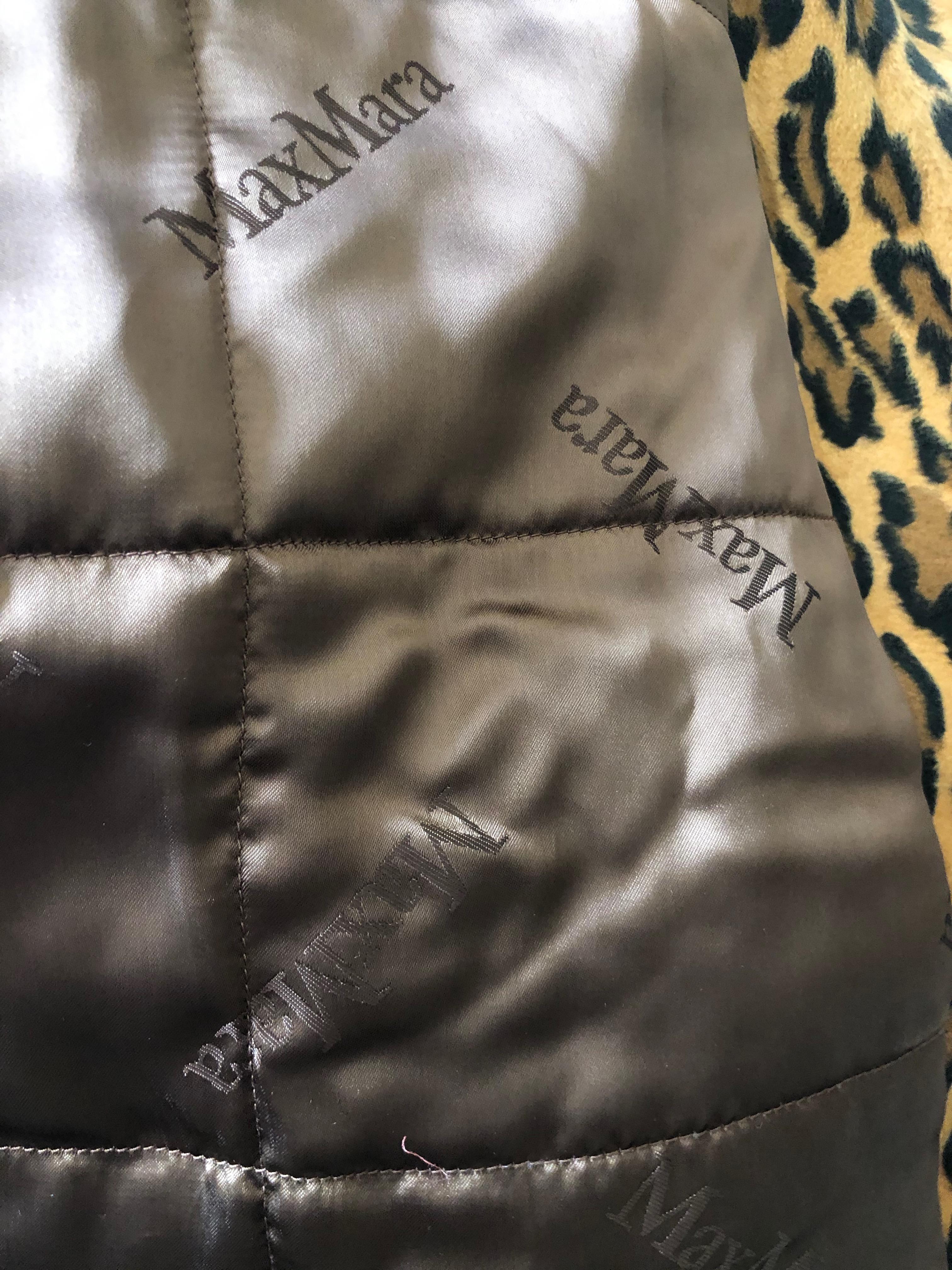 Max Mara Leopard Print Plush Velvet Shawl Collar Belted Coat with Quilted Lining For Sale 3