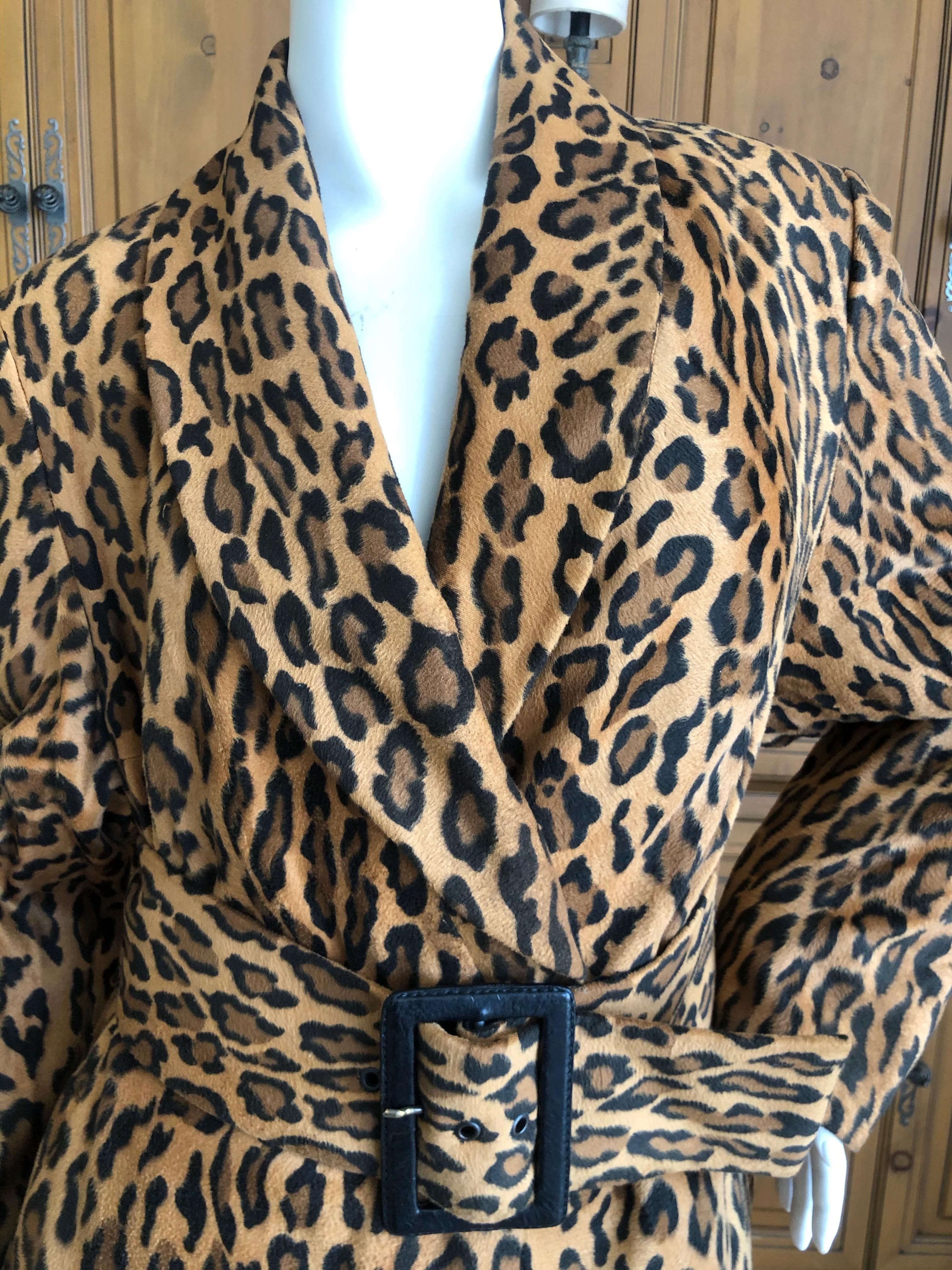 Black Max Mara Leopard Print Plush Velvet Shawl Collar Belted Coat with Quilted Lining For Sale