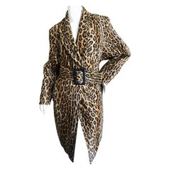 Max Mara Leopard Print Plush Velvet Shawl Collar Belted Coat with Quilted Lining