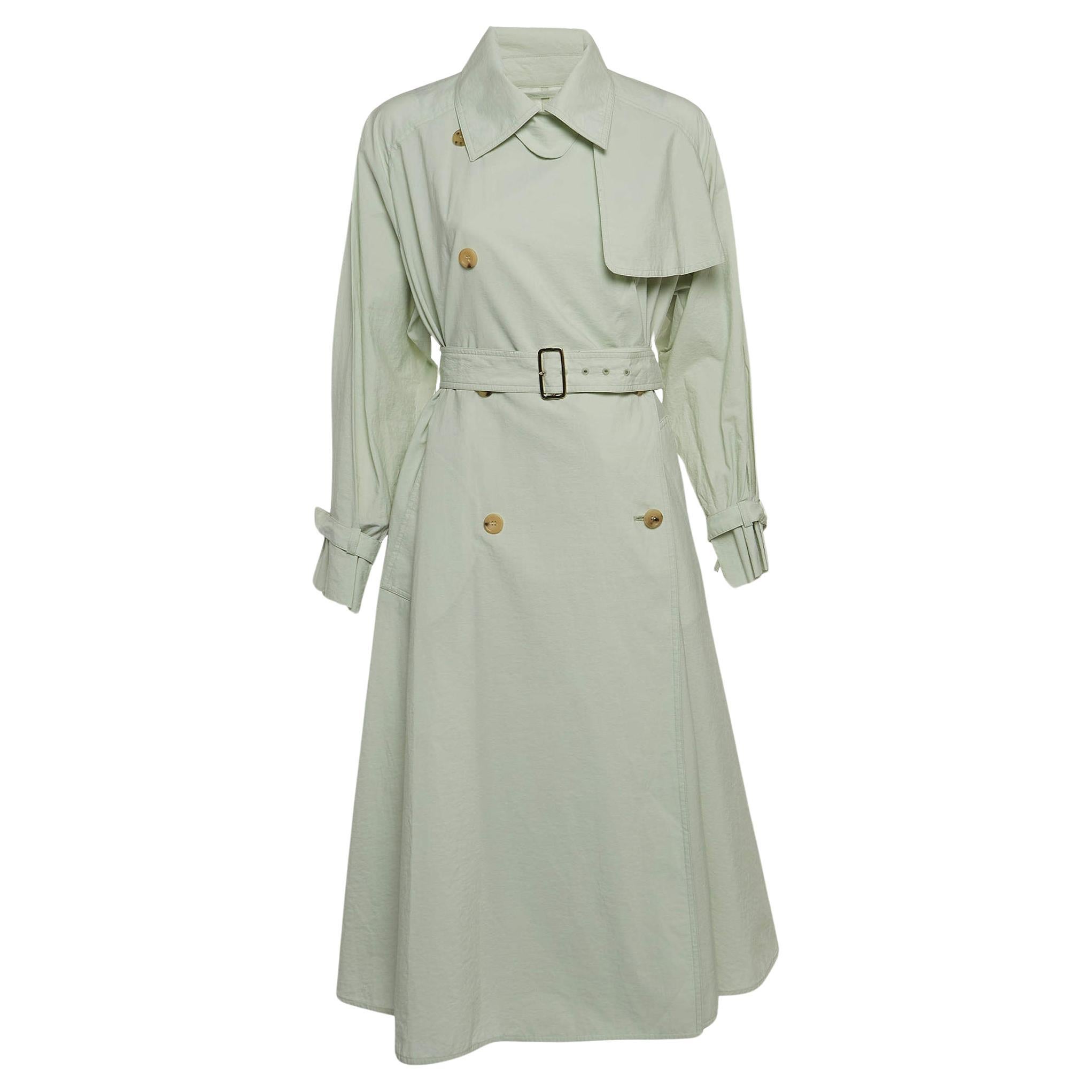 Max Mara Light Green Cotton Double Breasted Falster Trench Coat S For Sale