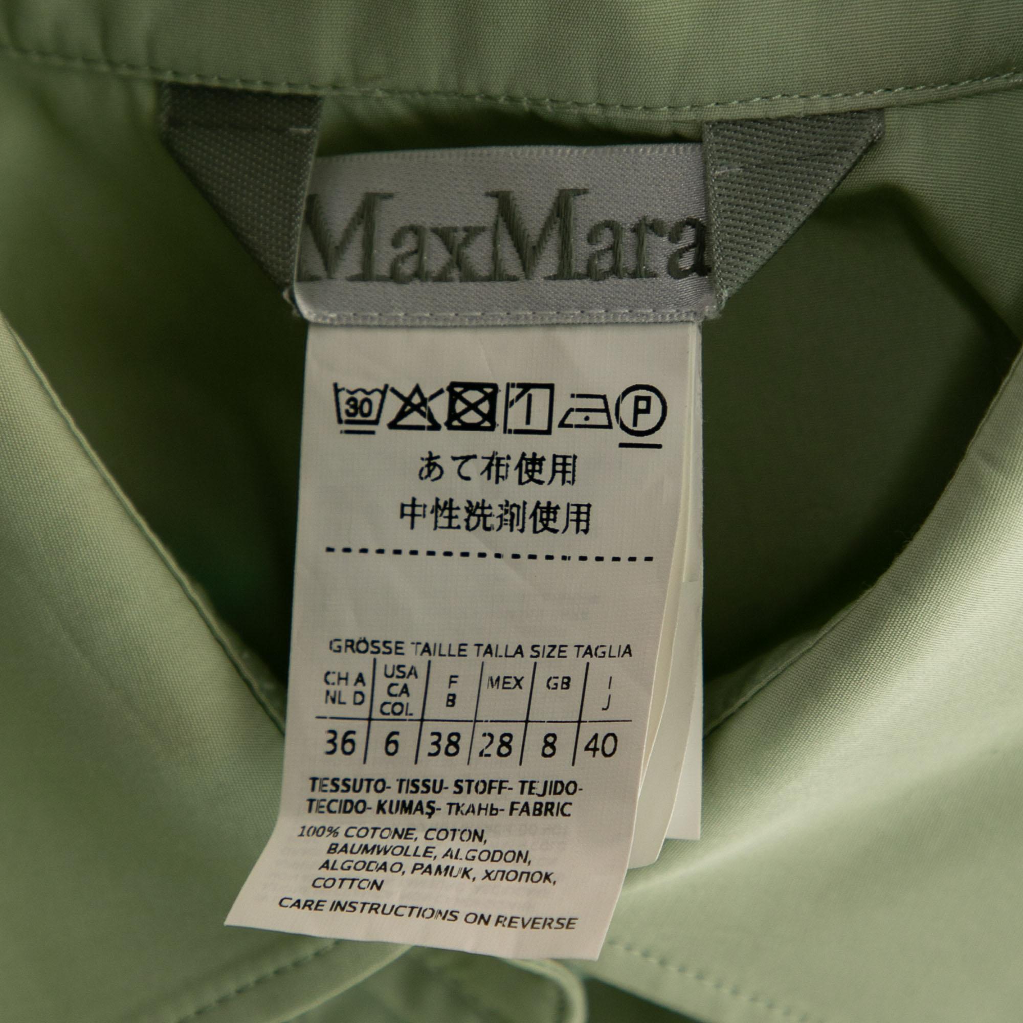 Max Mara Light Green Cotton Shirt Dress S In Excellent Condition For Sale In Dubai, Al Qouz 2