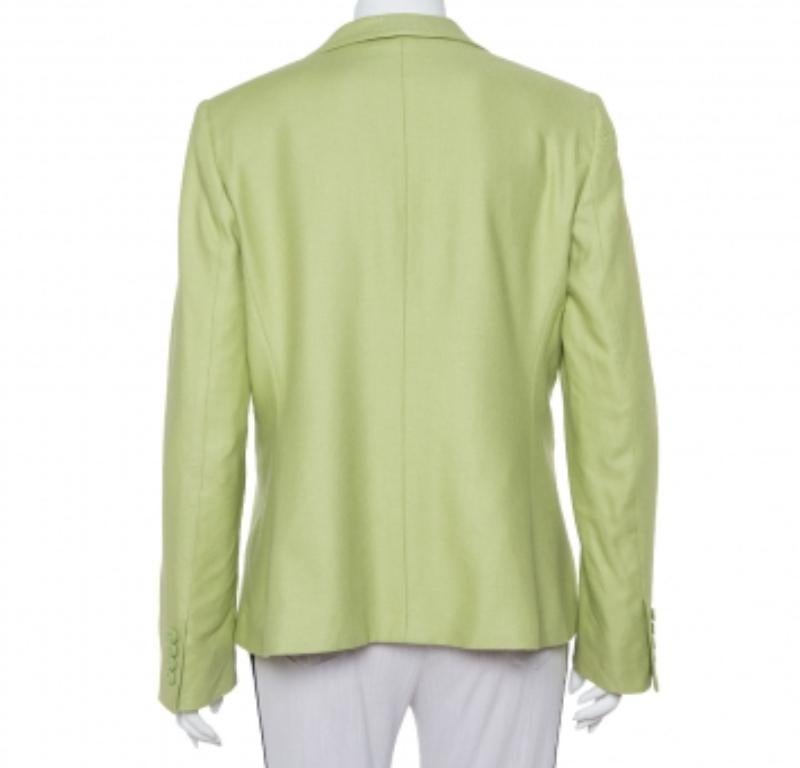 Beige Max Mara Light Green Wool & Silk Button Front Blazer L For Sale