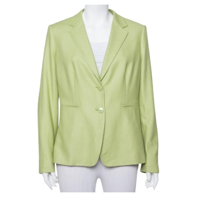 Max Mara Light Green Wool & Silk Button Front Blazer L For Sale