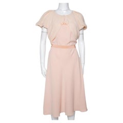 Max Mara Light Orange Crepe Gathered Bow Detail Midi Dress L