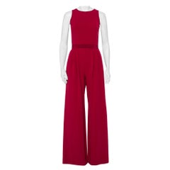 Max Mara Magenta Crepe Sleeveless Belted Cady Jumpsuit M