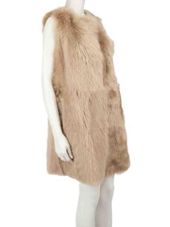 Max Mara Max Mara Studio Beige Leather Fur Lined Mid-Length Gilet Size S